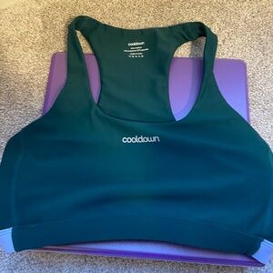Teal cooldown sports bra